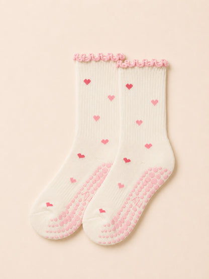 Little Love pilates grip socks with ruffle edge and heart detail