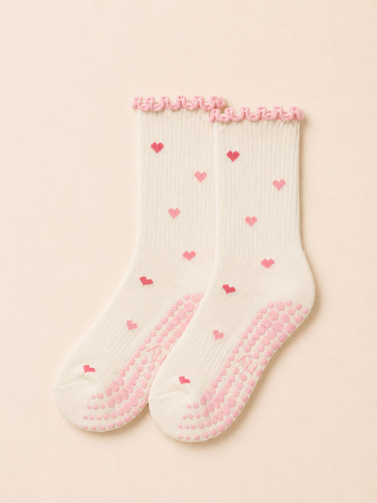 Little Love pilates grip socks with ruffle edge and heart detail